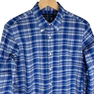 Ralph Lauren Classic Fit Blue Plaid Button Down Shirt Mens Large Cotton Classic